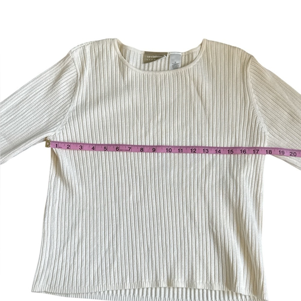 Liz Claiborne Lizwear Cream Ribbed Knit Long Sleeve Sweater Size M - Picture 6 of 9
